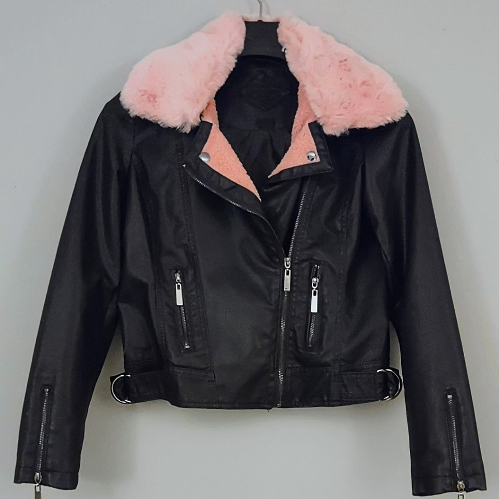 NWOT Black Moto Jacket Faux Leather Jou Jou Girls Bomber Jacket